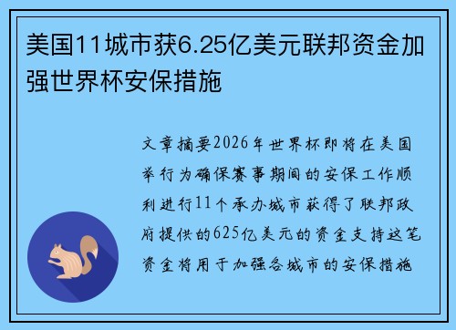 美国11城市获6.25亿美元联邦资金加强世界杯安保措施 美国11城市获6.25亿美元联邦资金加强世界杯安保措施